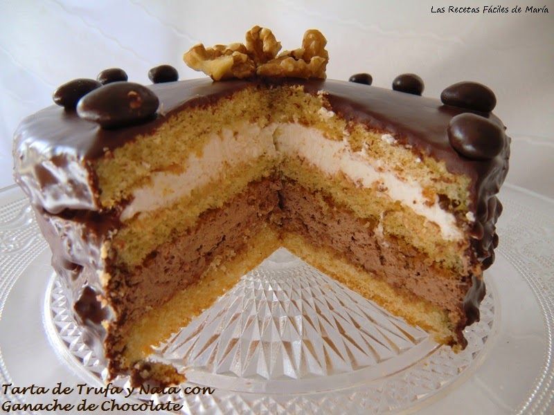 tarta de trufa y nata con ganache de chocolate corte