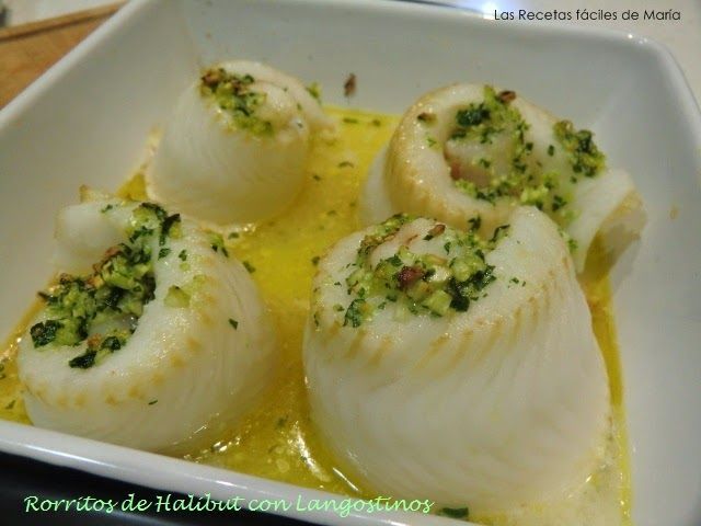 Halibut con langostinos y vino blanco presentación
