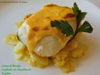 Lomos de Bacalao Confitado con Muselina de Azafrán